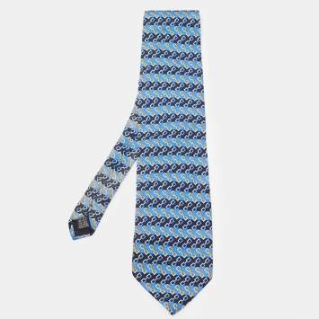 Pre Owned Burberrys Vintage Link Print Silk Tie