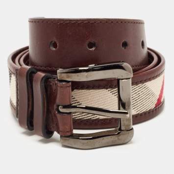 Pre Owned Burberry Brown House Check Canvas and Leather Buckle Belt 90CM