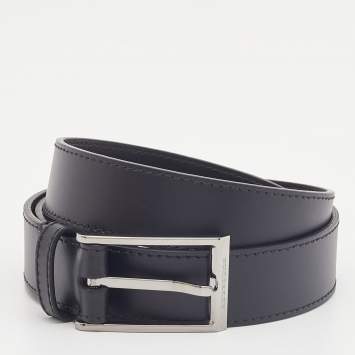Pre Owned Burberry Black Leather Buckle Belt 95CM