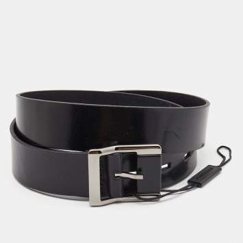 Pre Owned Burberry Black Leather Buckle Belt 80CM