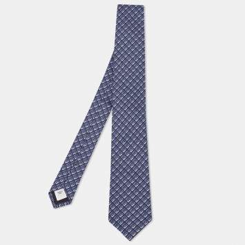 Pre Owned Burberry Blue Monogram Print Silk Tie 
