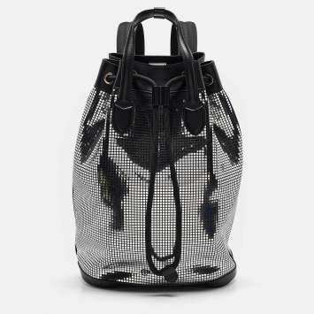 Burberry Black/Silver Mirror Effect Suede and Leather Backpack
