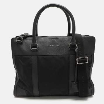 Pre Owned Burberry Black Leather and Nylon Laptop Bag