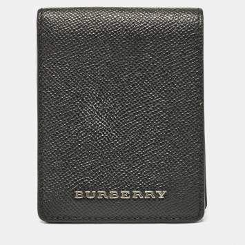 Pre Owned Burberry Black Grained Leather Bifold Wallet