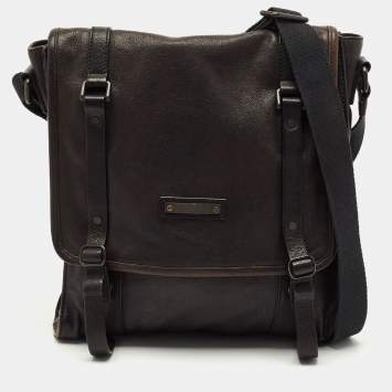 Pre Owned Burberry Choco Brown Leather Messenger Bag