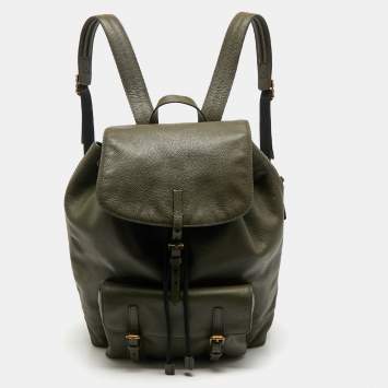 Burberry Military Green Leather Drawstring Backpack