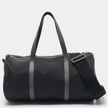 Pre Owned Burberry Black/Beige House Check Nylon Medium Kennedy Duffle Bag