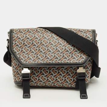 Pre Owned Burberry Black/Brown TB Monogram Coated Canvas and Leather Messenger Bag