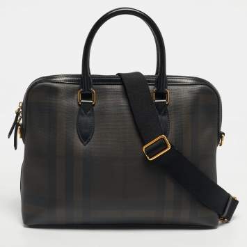 Pre Owned Burberry Brown/Black Smoked Check Coated Canvas and Leather The Barrow Briefcase