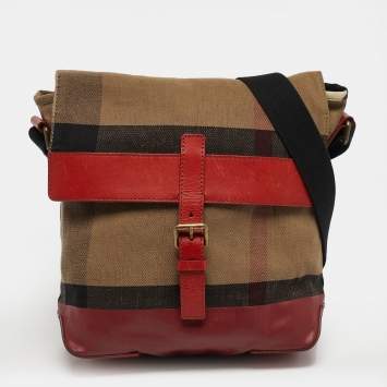 Pre Owned Burberry Baildon Red/Brown Mega Check Canvas Messenger Bag