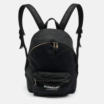 Pre Owned Burberry Black Nylon Logo Print Backpack