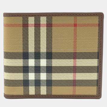 Pre Owned Burberry Beige Multicolor Canvas Wallet