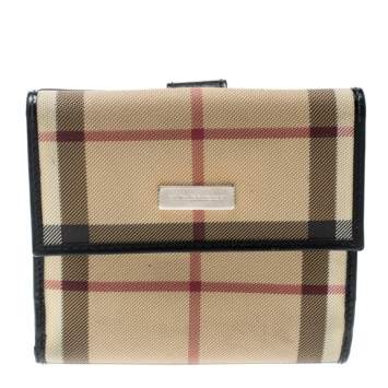 Pre Owned Burberry Beige House Check PVC Bifold Wallet