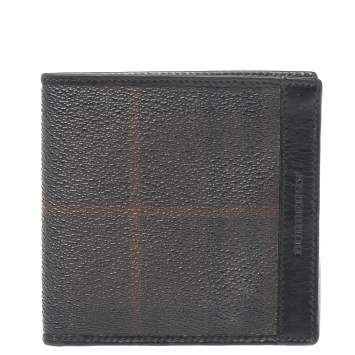 Pre Owned Burberry Dark Brown/Black Haymarket Check Coated Canvas Bifold Wallet