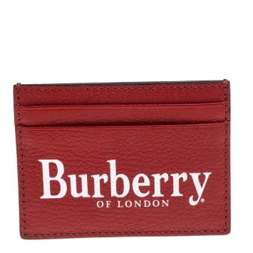 Pre Owned Burberry Red Leather Logo Print Card Case 