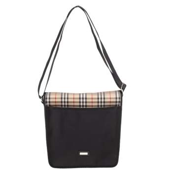 Pre Owned Burberry Black/Beige Vintage Check Nylon Messenger Bag