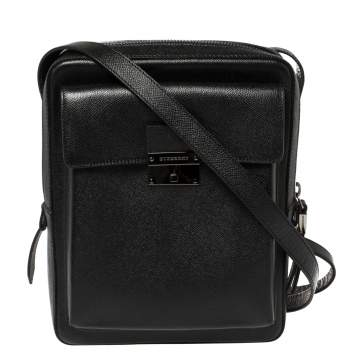 Pre Owned Burberry Black Leather Small Shaldon Messenger Bag