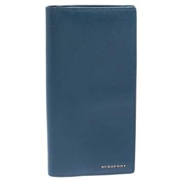 Pre Owned Burberry Blue Leather Long Wallet