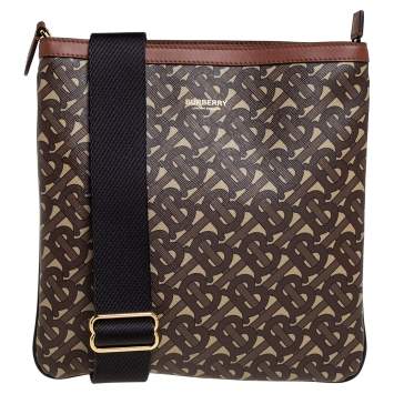 Pre Owned Burberry Brown TB Monogram Coated Canvas and Leather Trim Messenger Bag