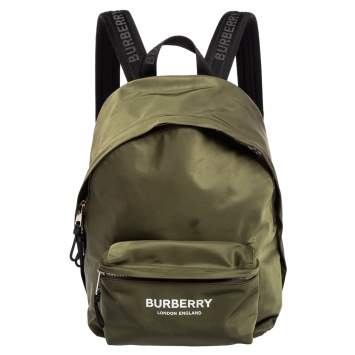 Pre Owned Burberry Green/Black Nylon And Leather Econyl Logo Print Backpack