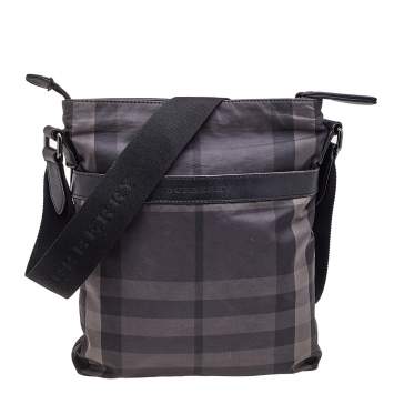 Pre Owned Burberry Black Smoke Check Nylon Messenger Bag