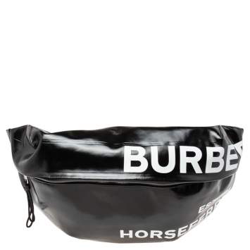 Pre Owned Buberry Black Coated Canvas XL Sonny Belt Sling Bag