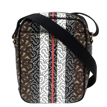 Pre Owned Burberry Brown TB Monogram Coated Canvas and Leather Thornton Messenger Bag