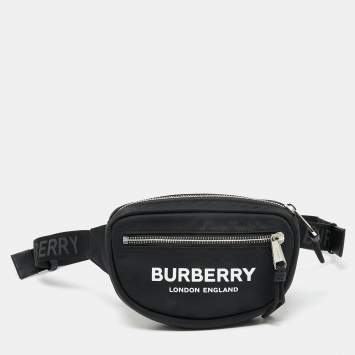 Pre Owned Burberry Black Logo Print Nylon Cannon Bum Bag