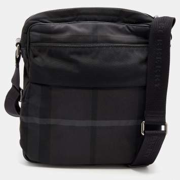 Pre Owned Burberry Black Smoke Check Nylon Messenger Bag