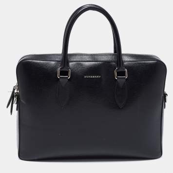 Pre Owned Burberry Black Leather Briefcase Bag