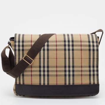 Pre Owned Burberry Beige/Black Nova Check Canvas and Leather Messenger Bag