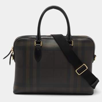 Pre Owned Burberry Brown/Black London Check Coated Canvas And Leather The Barrow Briefcase