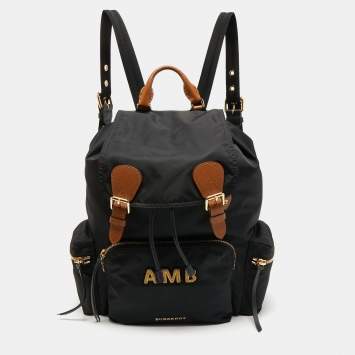 Pre Owned Burberry Black Nylon Rucksuck Backpack w/AMB Embroidered