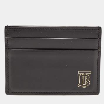 Pre Owned Burberry Black TB Logo Leather Card Holder
