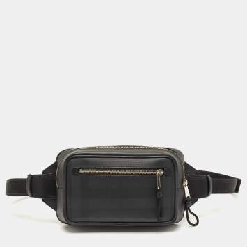 Pre Owned Burberry Black Check Coated Canvas Belt Bag