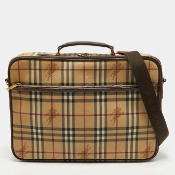 Pre Owned Burberry Beige Haymarket Coated Canvas Briefcase