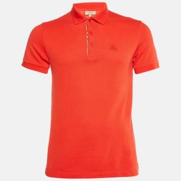 مملوكة مسبقًا Burberry Red Cotton Knit Polo T-Shirt S