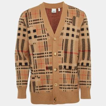Pre Owned Burberry Brown Checks Cashmere Knit Cardigan S