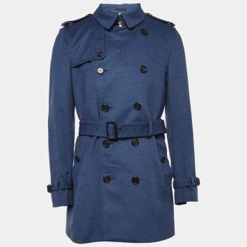 Pre Owned Burberry Blue Wool Double Breasted Trench Coat XL