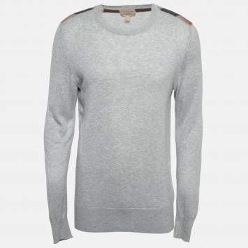 Pre Owned Burberry Brit Grey Cashmere & Cotton Knit Shoulder Patched Sweatshirt L