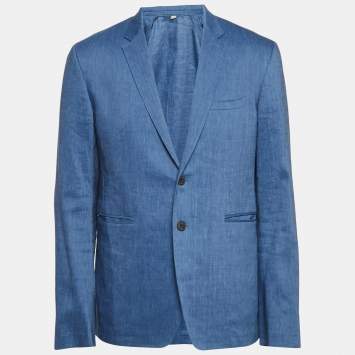 Pre Owned Burberry Blue Linen & Wool Tailored Blazer XL