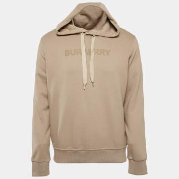 Pre Owned Burberry Beige Logo Print Cotton Ansdell Hoodie S