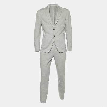 Pre Owned Burberry Grey Herringbone Cotton Suit M
