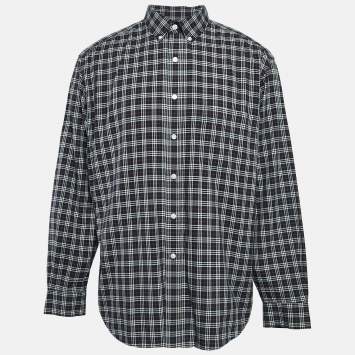 Burberry Navy Blue Plaid Cotton Button-Down Shirt XXL