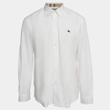 Pre Owned Burberry White Poplin Button Front Shirt XXL
