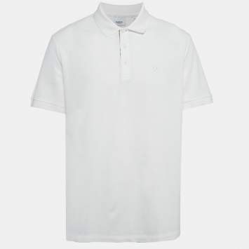 Pre Owned Burberry White Cotton Pique Polo T-Shirt XXL