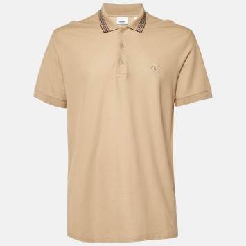 Pre Owned Burberry Beige Logo Embroidered Cotton Polo T-Shirt L