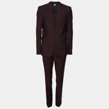 Pre Owned Burberry Burgundy Wool Blend Suit M