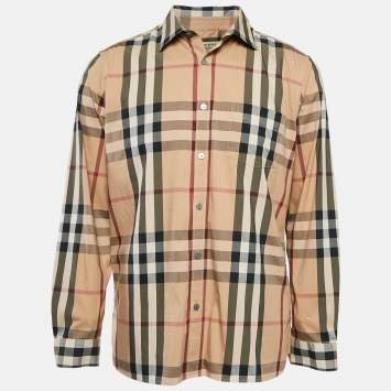 Pre Owned Burberry Beige Nova Checks Cotton Blend Long Sleeve Shirt XL