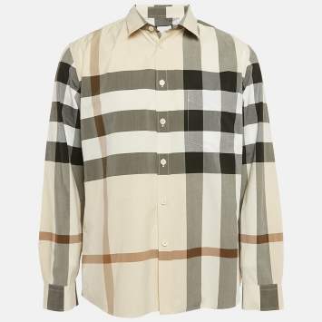 Pre Owned Burberry Beige Checks Cotton Long Sleeve Shirt XL